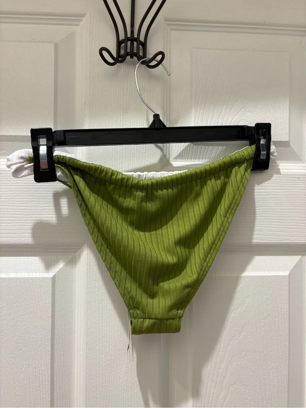 NWT Aqua Swim Ribbed Bikini Bottom Greek Olive Size S High Cut Cheeky Retail $48